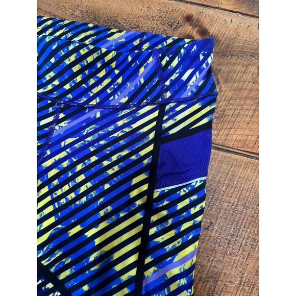 Athleta Womens Radical Stride Capri Leggings Blue Yellow Zip Pocket Size Small - Picture 3 of 8